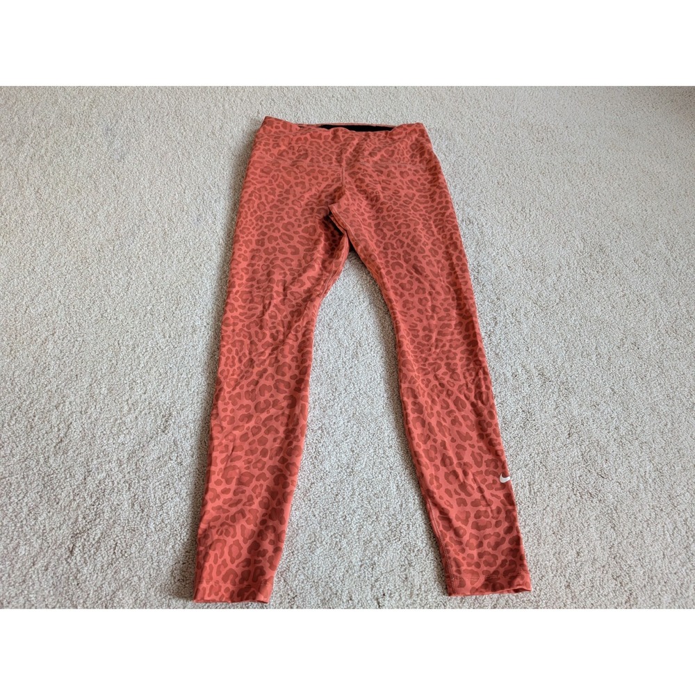Nike Womens Orange Leopard Print Dri-FIT Compression Leggings Size Medium